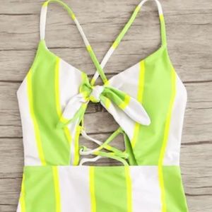 Neon and White Stripe Womens One Piece Swimsuit